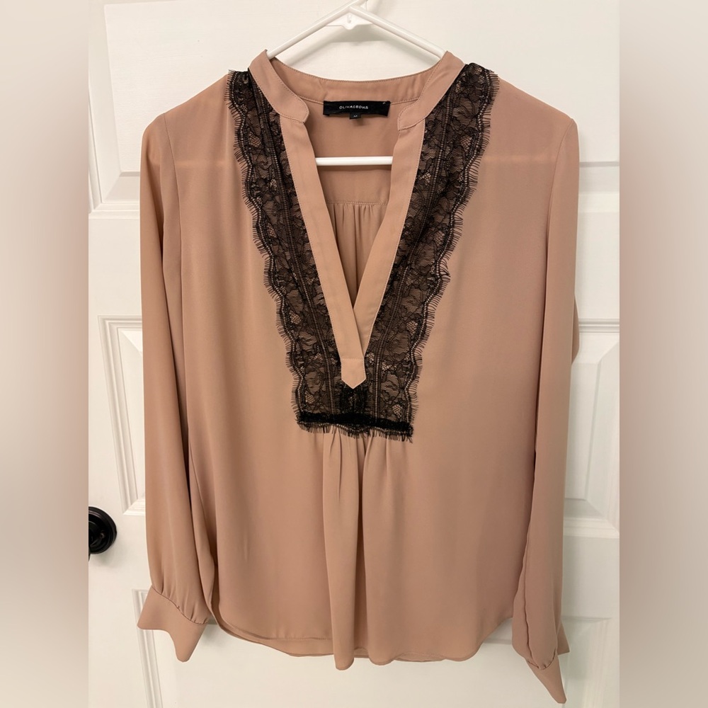 Olivaceous long sleeve V-neck blouse, Size medium